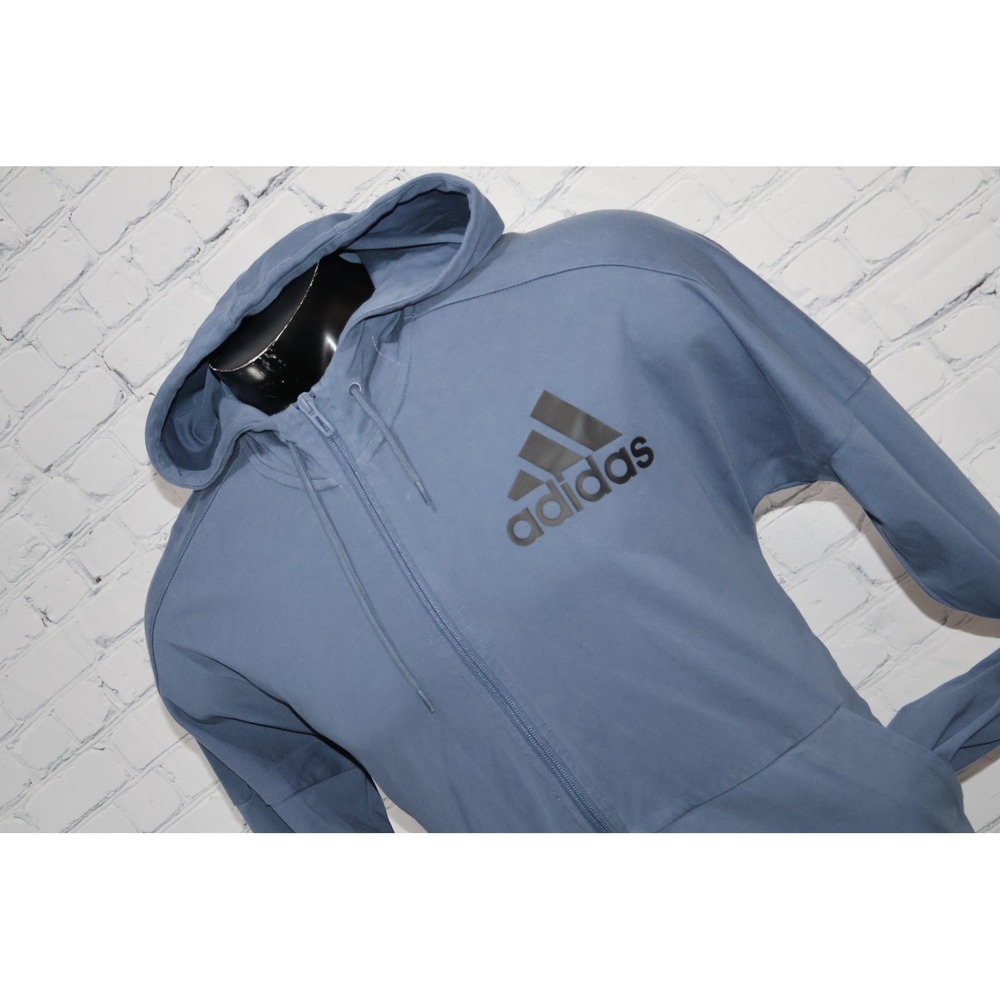 Adidas Full Zip Hoodie Jacket Men Large Blue Logo 3-Stripe Back Full Zip Gym